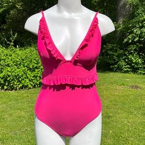 J. Crew hot pink ruffled bathing suit M